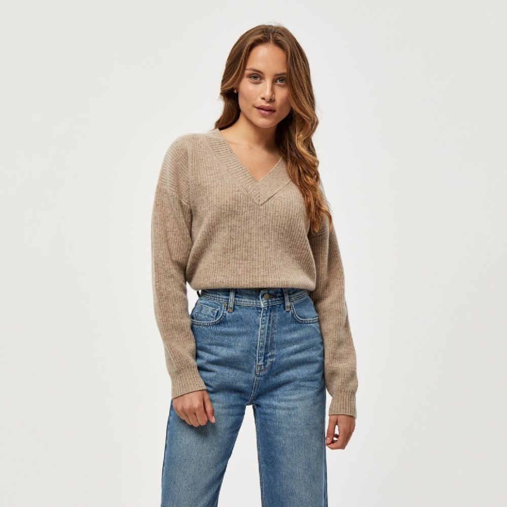 Maisie V Neck Pullover Nomad Sand Melange | Minus