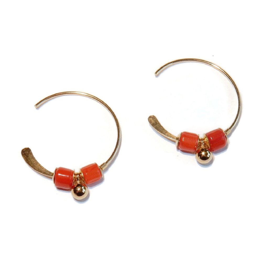Earrings hoops 18 mm red coral and bell | Gnoes