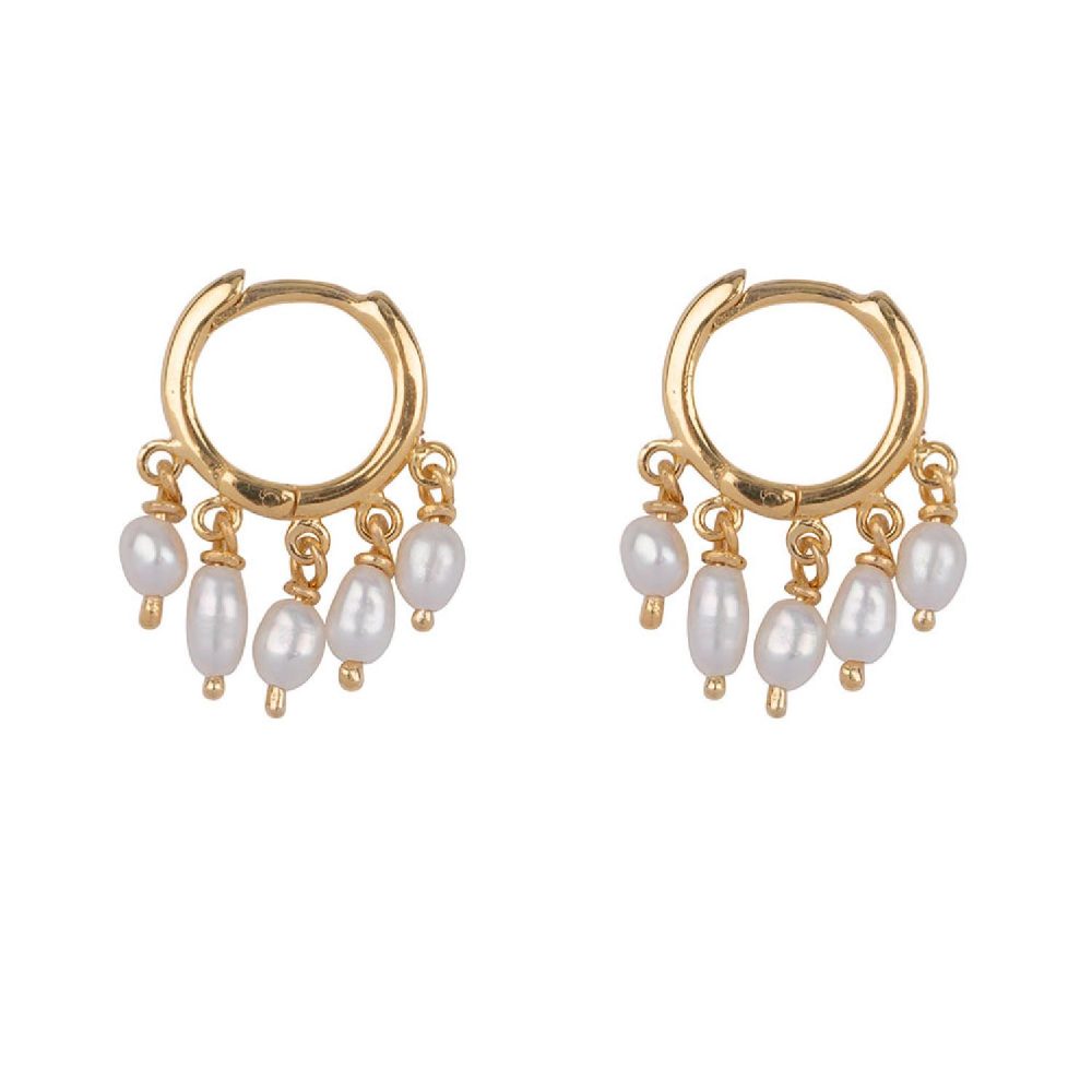 Five Pearls Hoop Earring Gold Plated  | Betty Bogaers