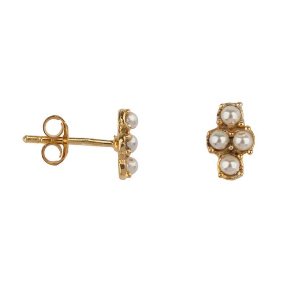 Four Pearl Stud Earring Gold Plated | Betty Bogaers