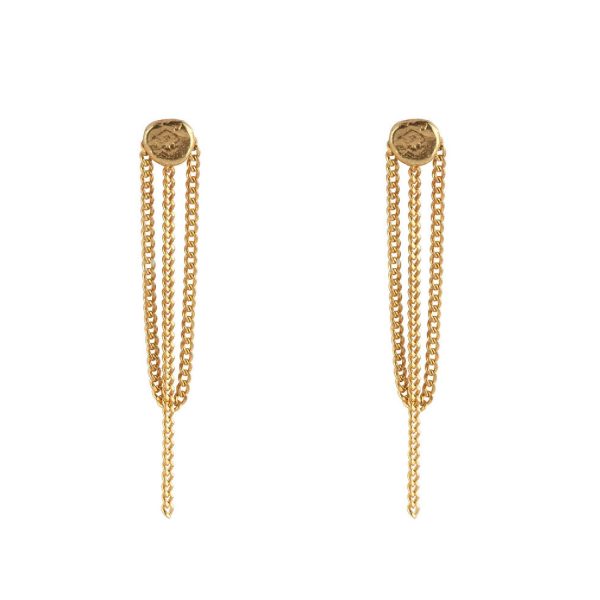 Flat Coin Chain Stud Earring Gold Plated | Betty Bogaers