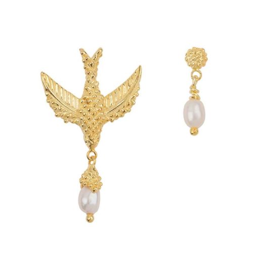 Bird Pearl Earring Gold Plated | Betty Bogaers
