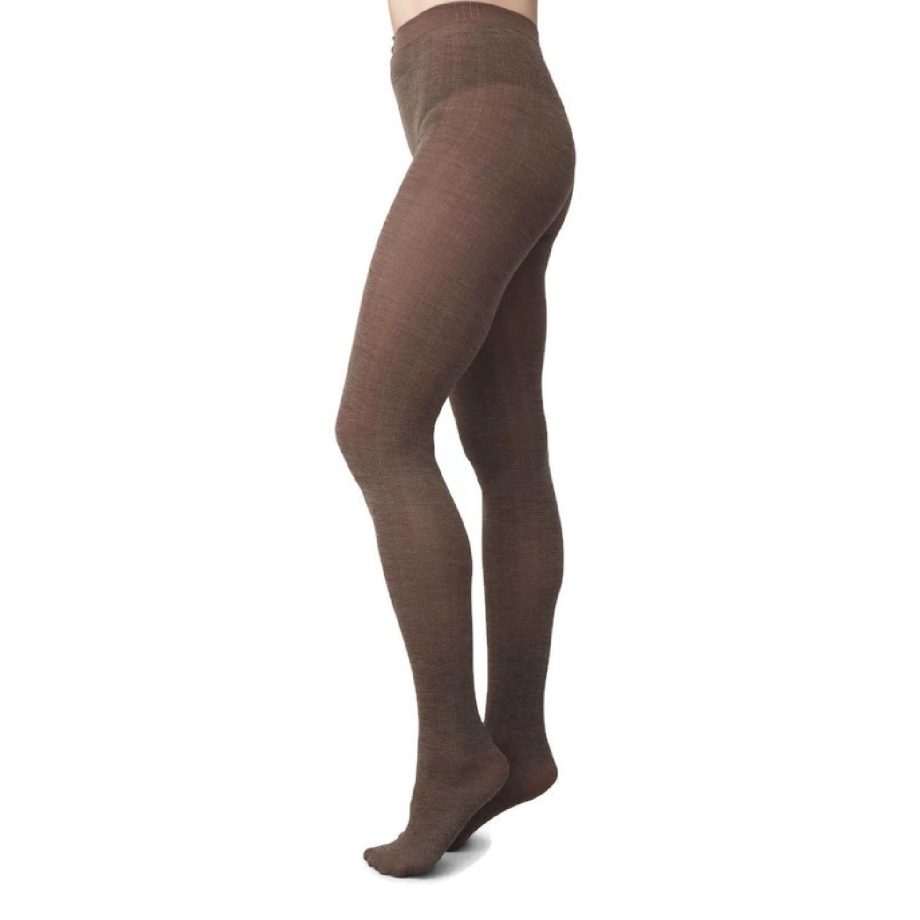 Ylva Wool Fishbone Tights - Mid Brown | Swedish Stockings