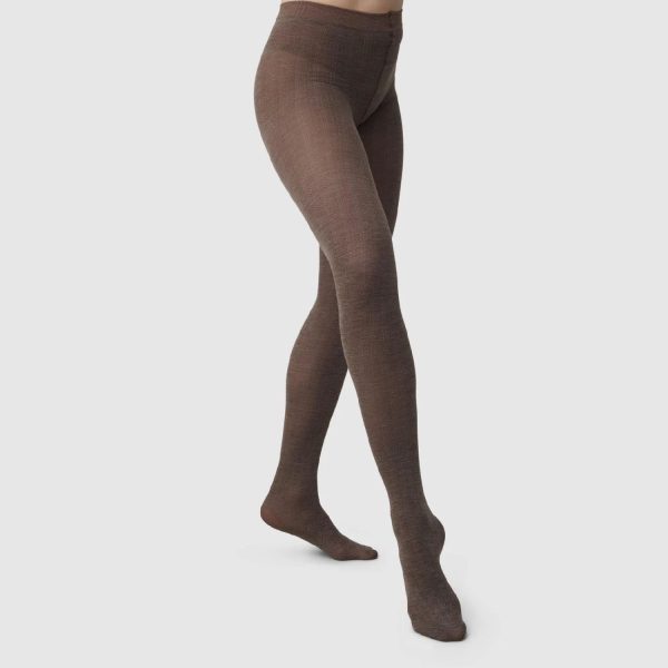 Ylva Wool Fishbone Tights - Mid Brown | Swedish Stockings