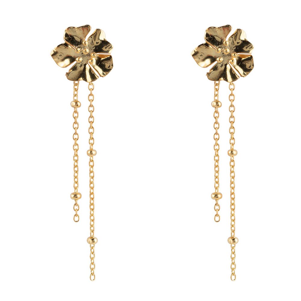 Medium Folded Flower Chain Stud Earring Gold Plated | Betty Bogaers
