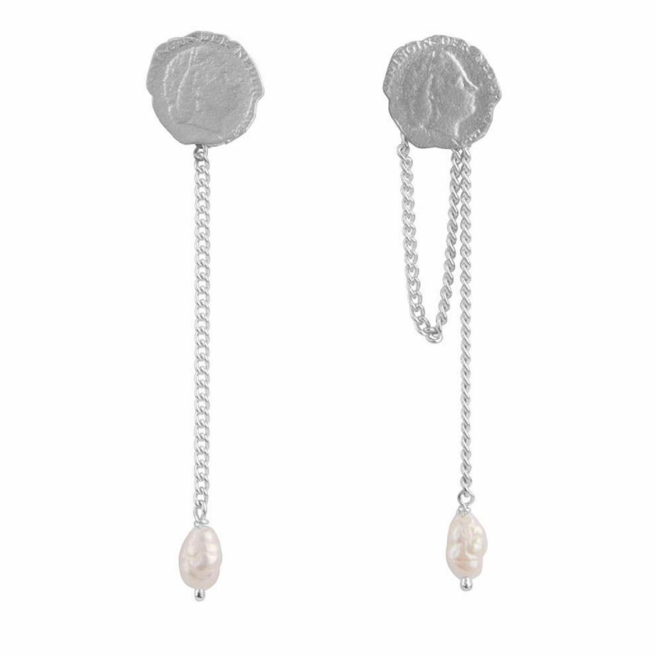 Ten Cent Chain Pearl Stud Earring Silver | Betty Bogaers