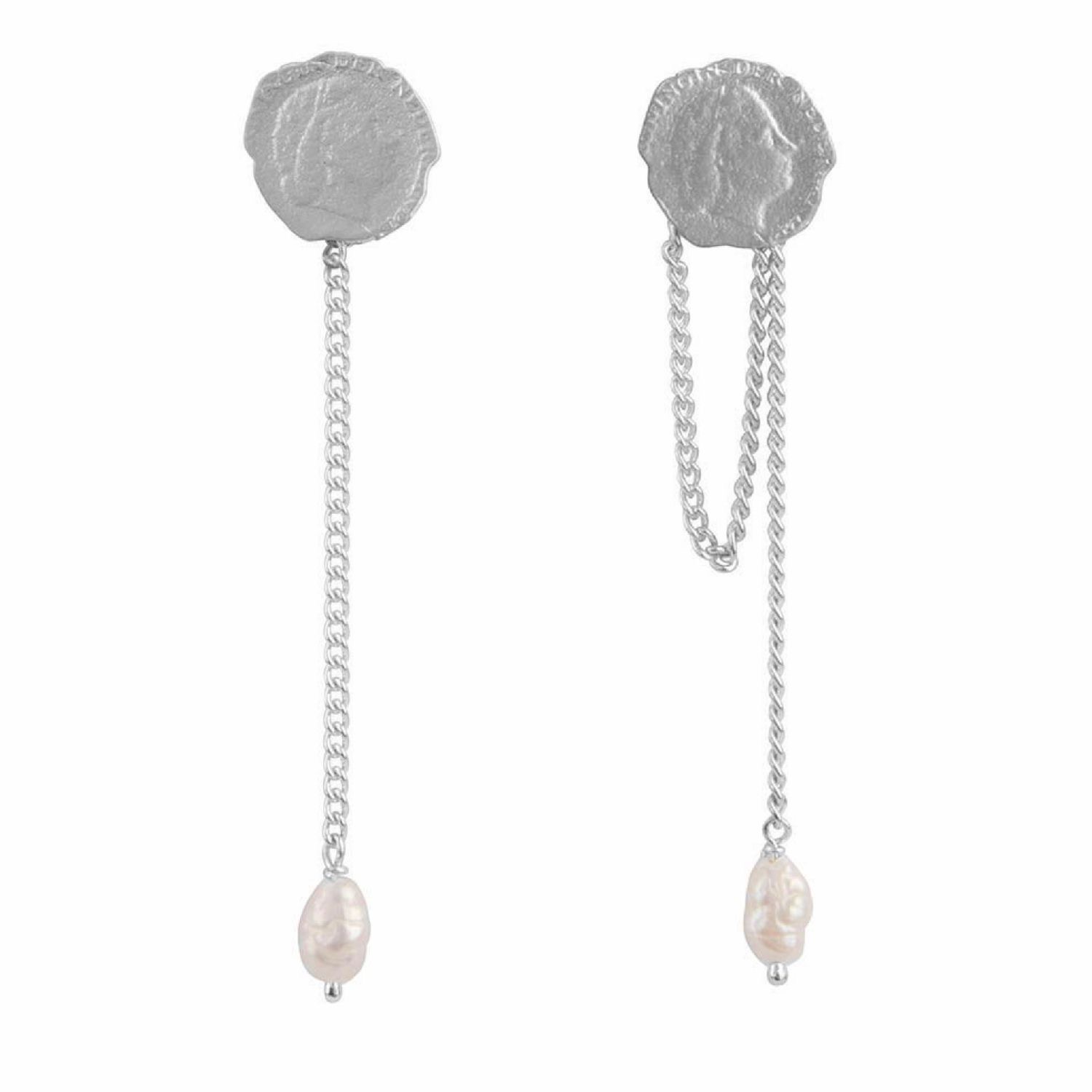 Ten Cent Chain Pearl Stud Earring Silver | Betty Bogaers