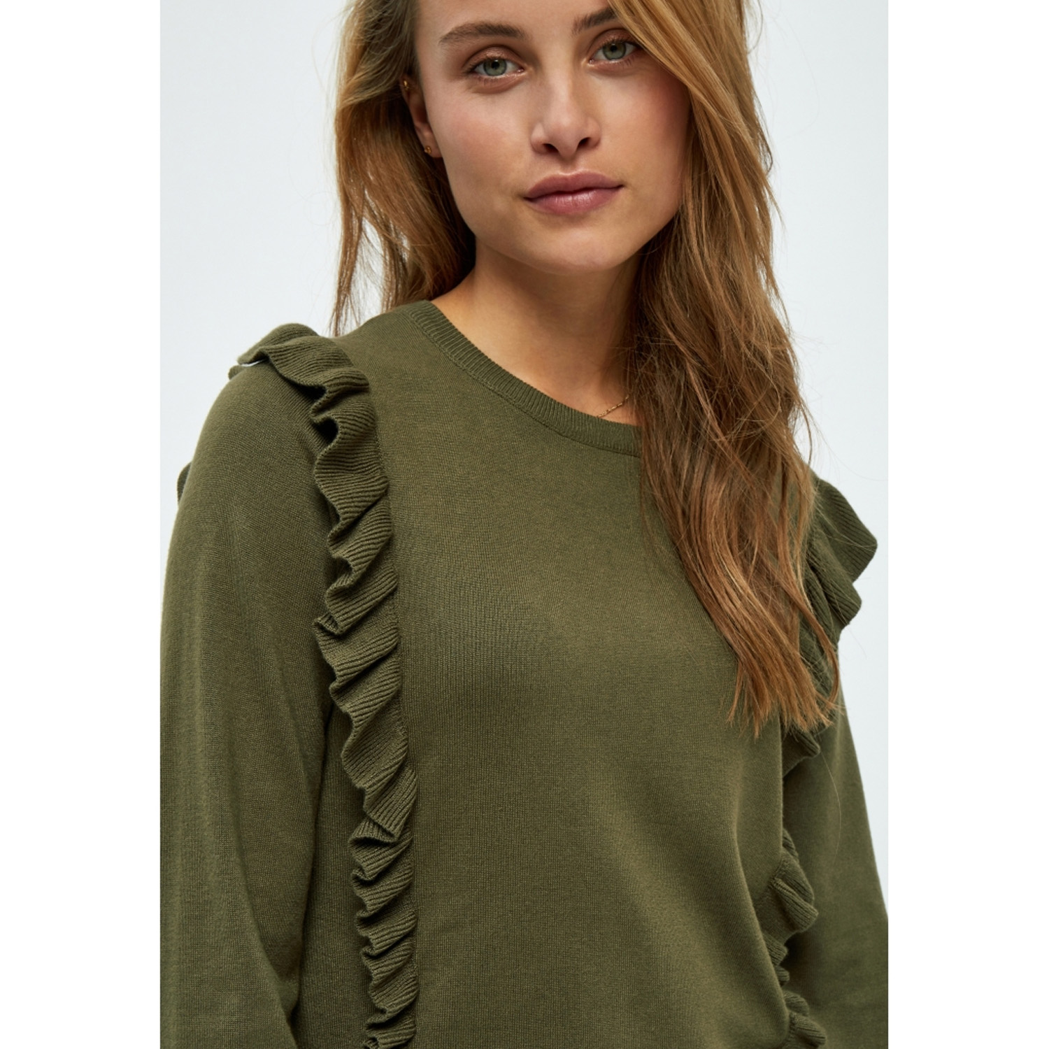 Vesia Knit Frill Pullover Ivy Green | Minus