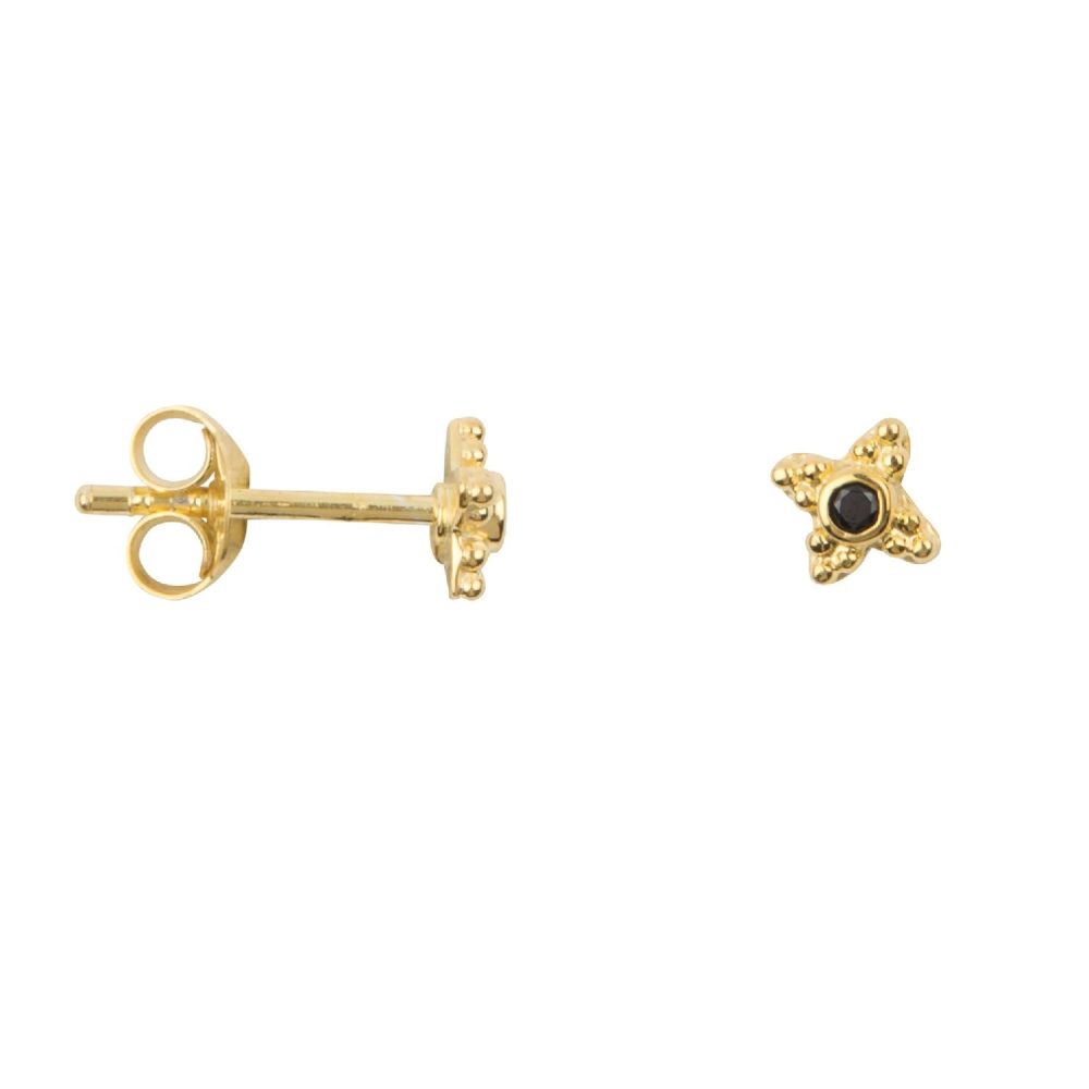 Antique Dotted Black Onyx Stud Earring Gold Plated | Betty Bogaers