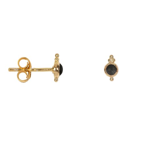 Antique Black Stone Stud Gold Plated | Betty Bogaers