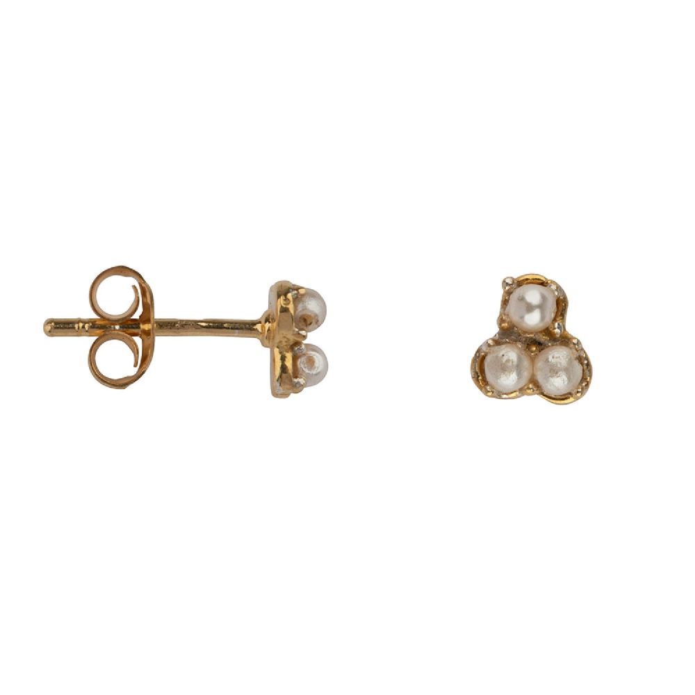 Three Pearl Stud Earring Gold Plated | Betty Bogaers