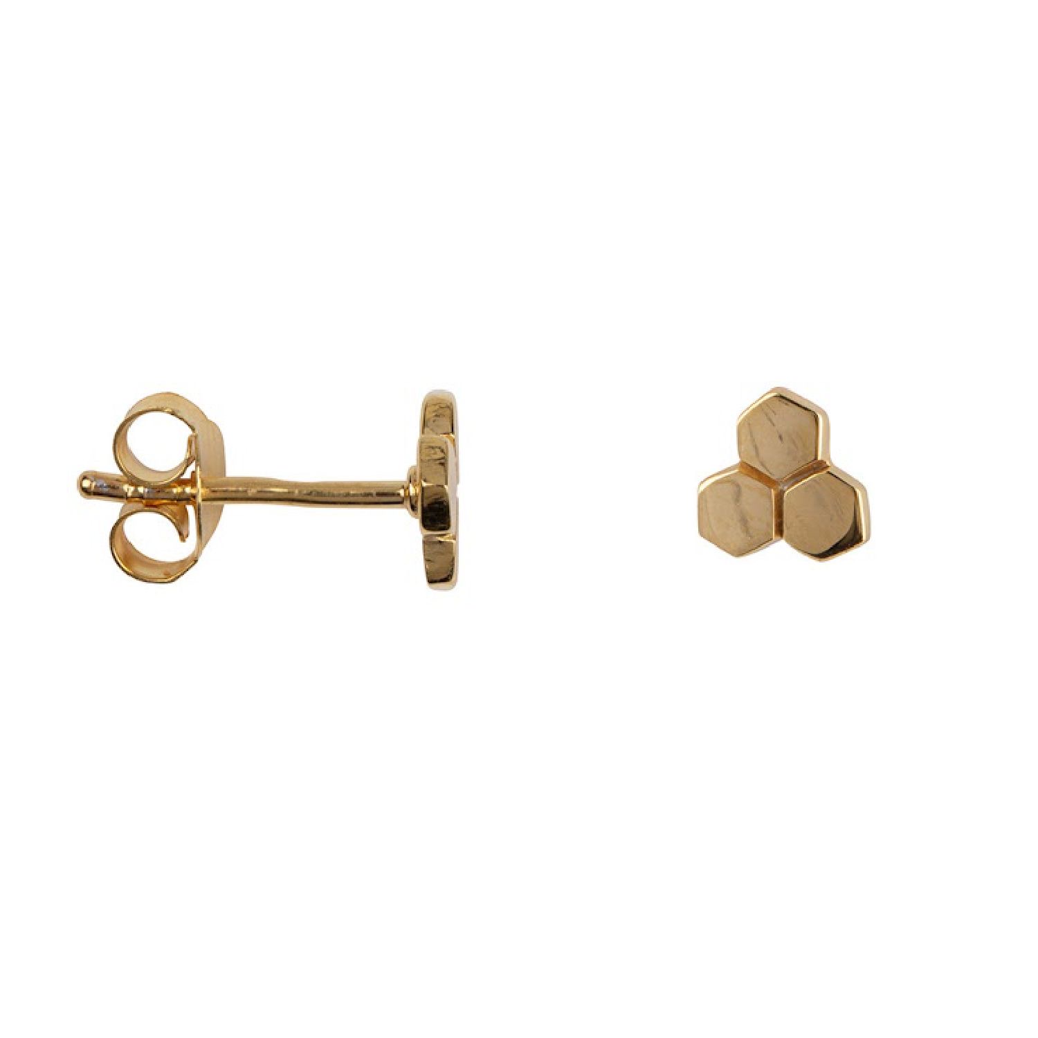Honeycomb Three Stud Earring Gold Plated | Betty Bogaers