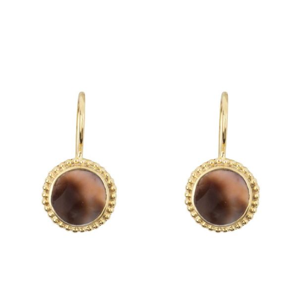 Tiger Shell Round Dots Hook Earring Gold Plated | Betty Bogaers