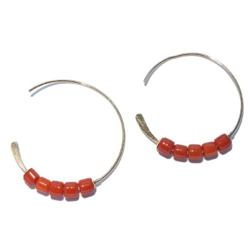 Earrings gold filled 3/4 hoops Red Coral | Gnoes