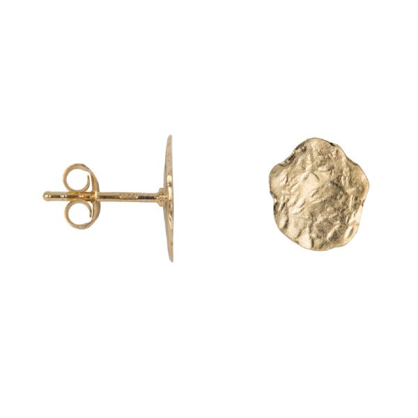 Hammered Flat Coin Stud Earring Gold Plated | Betty Bogaers