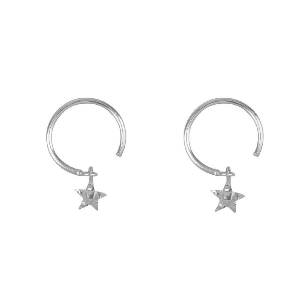 Open Ring Earring Folded Star Silver | Betty Bogaers