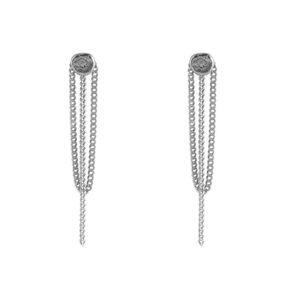 Flat Coin Chain Stud Earring Silver | Betty Bogaers