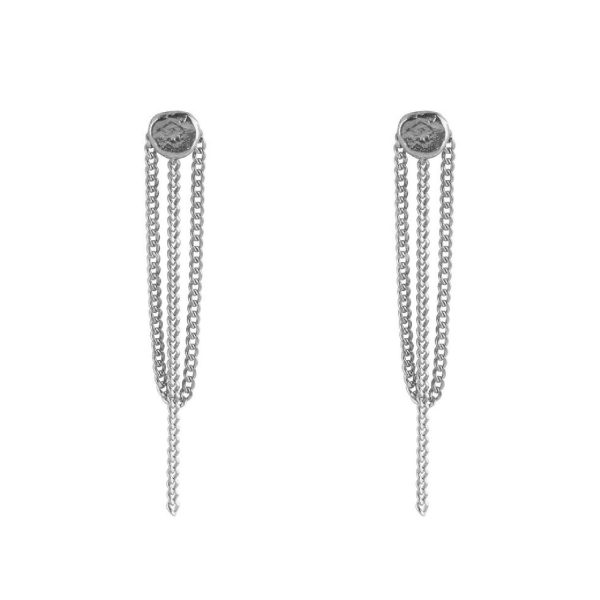 Flat Coin Chain Stud Earring Silver | Betty Bogaers