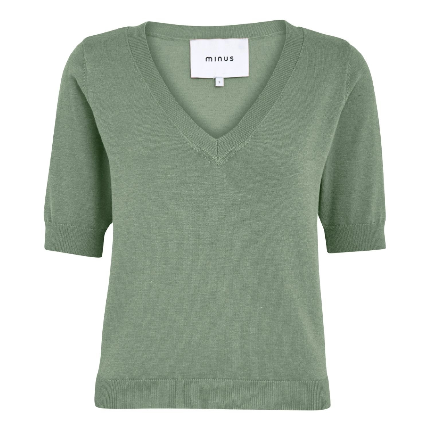 Milla V-Neck Knit Tee Basil Green Melange | Minus