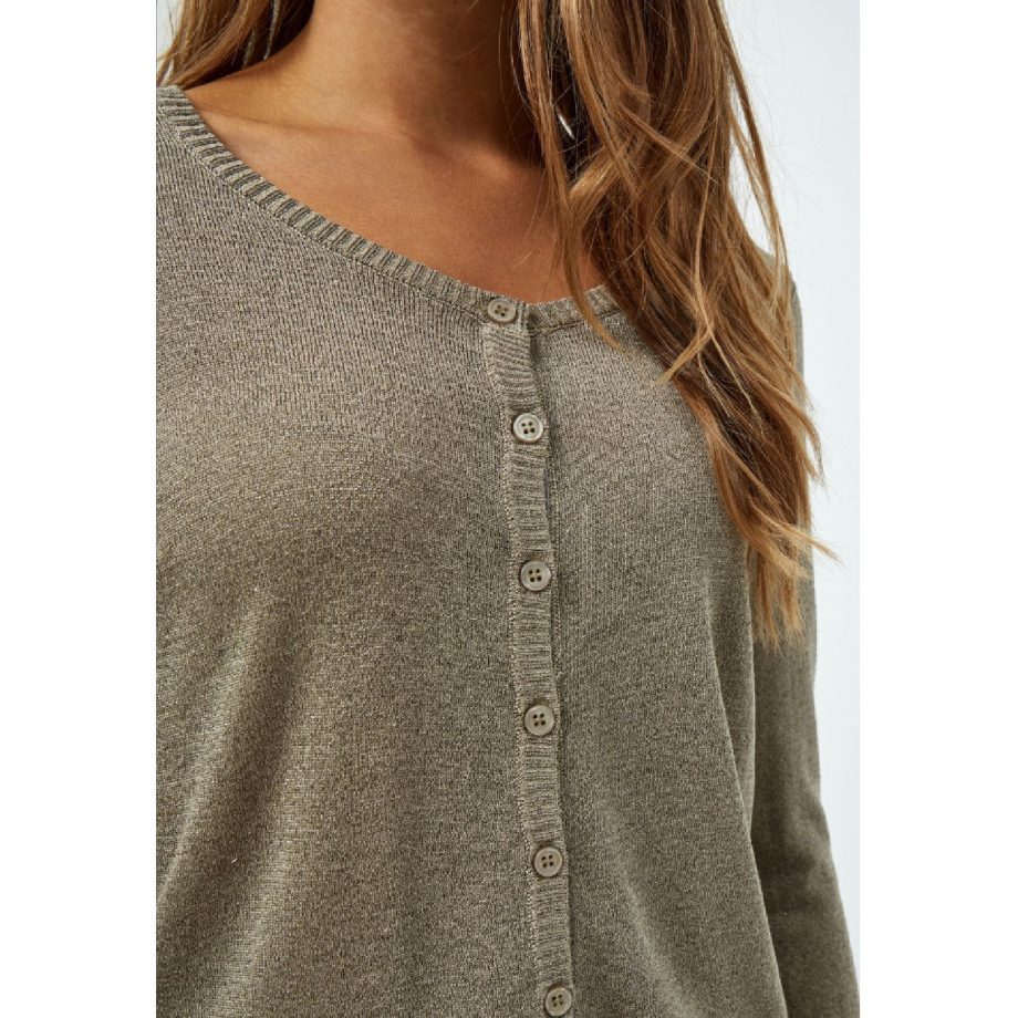 Laura Knit Cardigan Wood Smoke Lurex | Minus