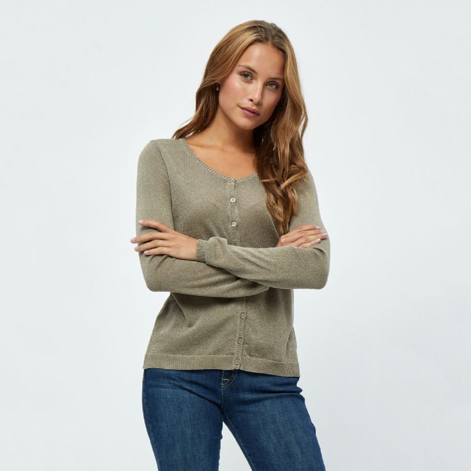 Laura Knit Cardigan Wood Smoke Lurex | Minus