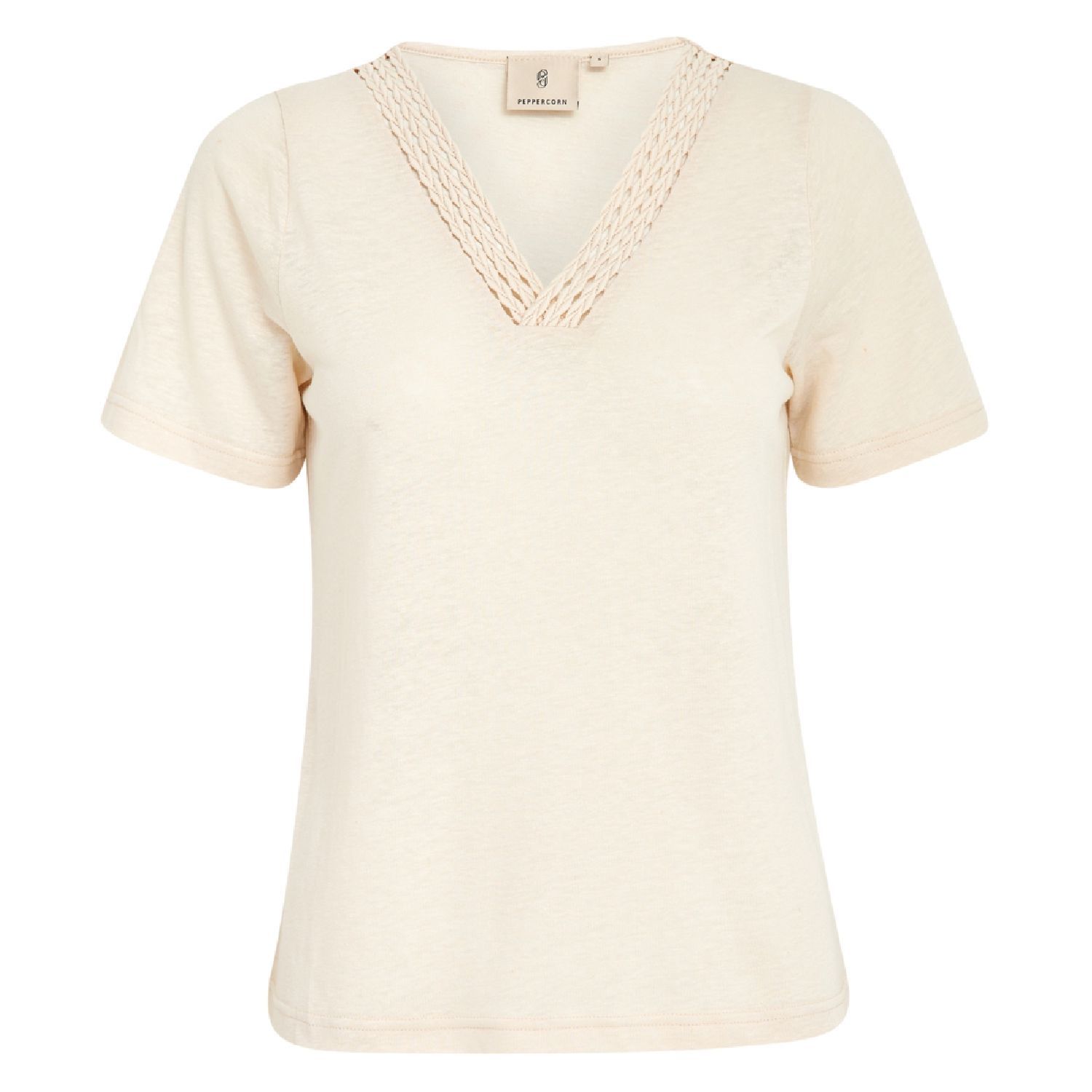 Marina Crochet V-neck T-shirt Sandshell | Peppercorn