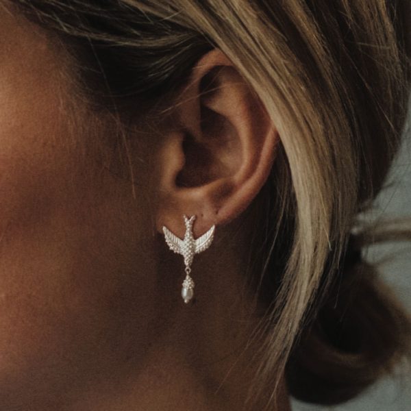 Bird Pearl Earring Silver | Betty Bogaers