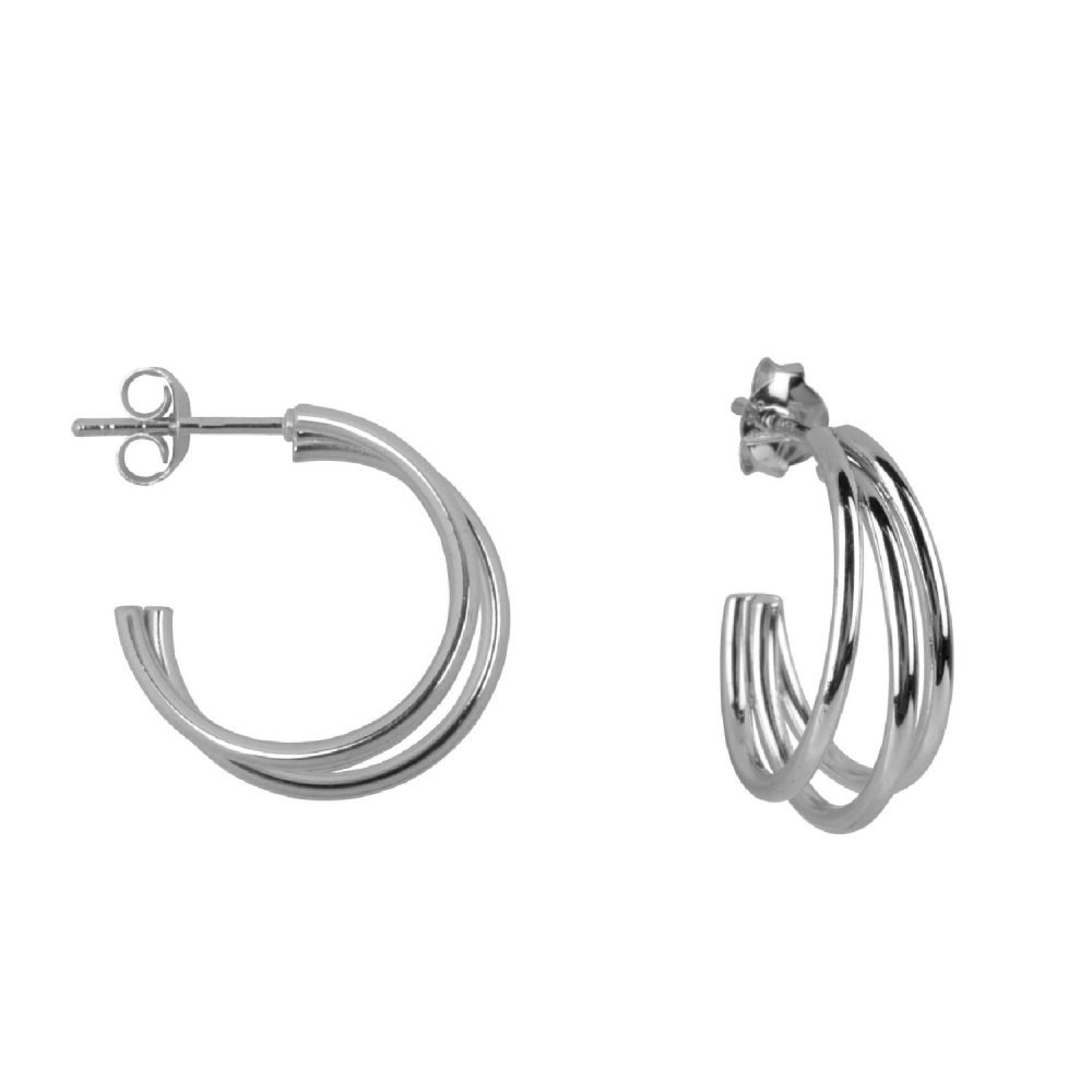 Three Hoop Large Hoop Stud Earring Silver | Betty Bogaers