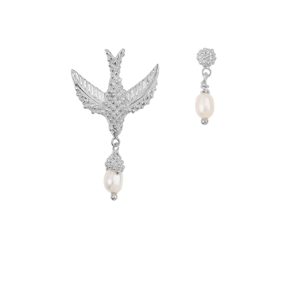 Bird Pearl Earring Silver | Betty Bogaers