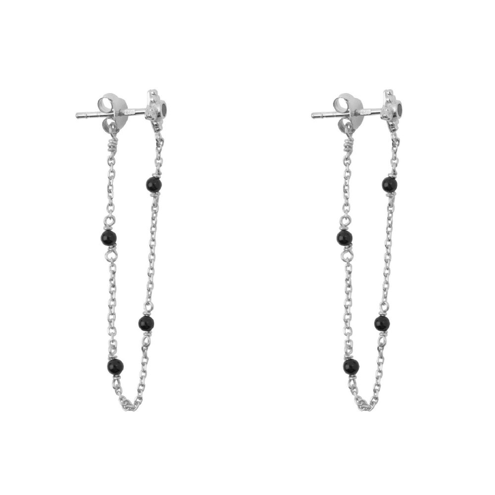 Black Onyx Chain Earring Silver | Betty Bogaers