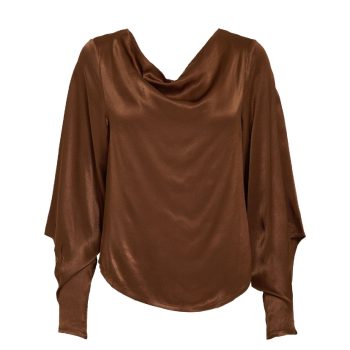 Olanna Long Sleeve Drape Blouse Chicory Coffee | Peppercorn