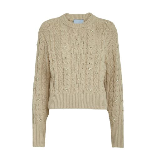 Junie Crop Cable Knit Pullover Sand Gray | Minus