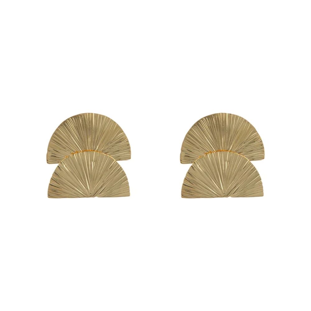 Ribbed Double Half Moon Earring Gold Plated | Betty Bogaers