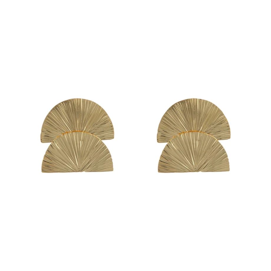 Ribbed Double Half Moon Earring Gold Plated | Betty Bogaers