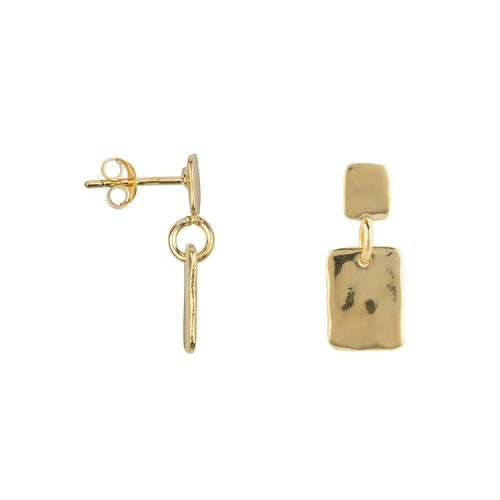Hammered Double Rectangle Stud Earring Gold Plated | Betty Bogaers