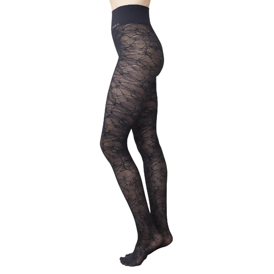 Alba Ginkgo Tights Black | Swedish Stockings