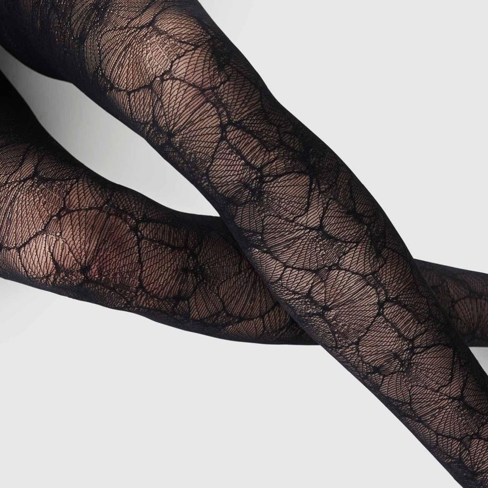 Alba Ginkgo Tights Black | Swedish Stockings