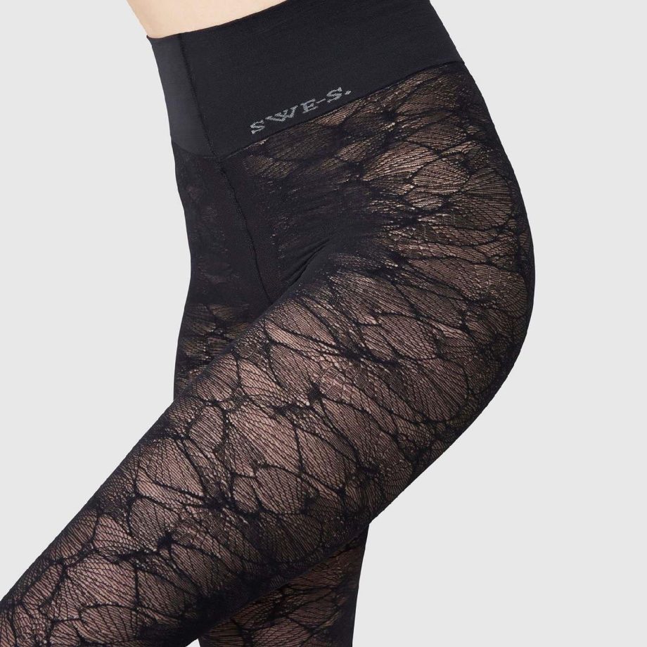 Alba Ginkgo Tights Black | Swedish Stockings