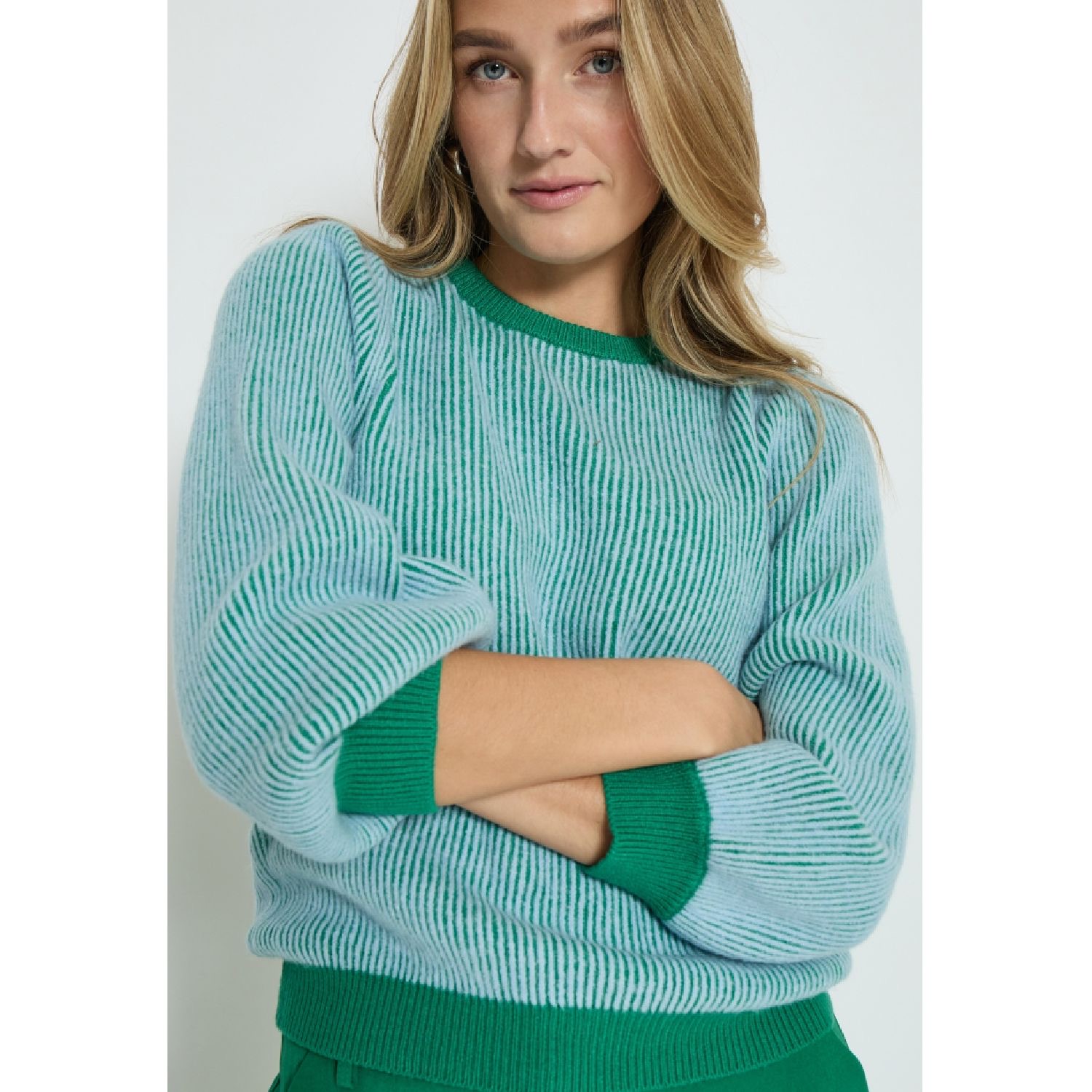 Elsie Knit Pullover Golf Green Striped | Minus