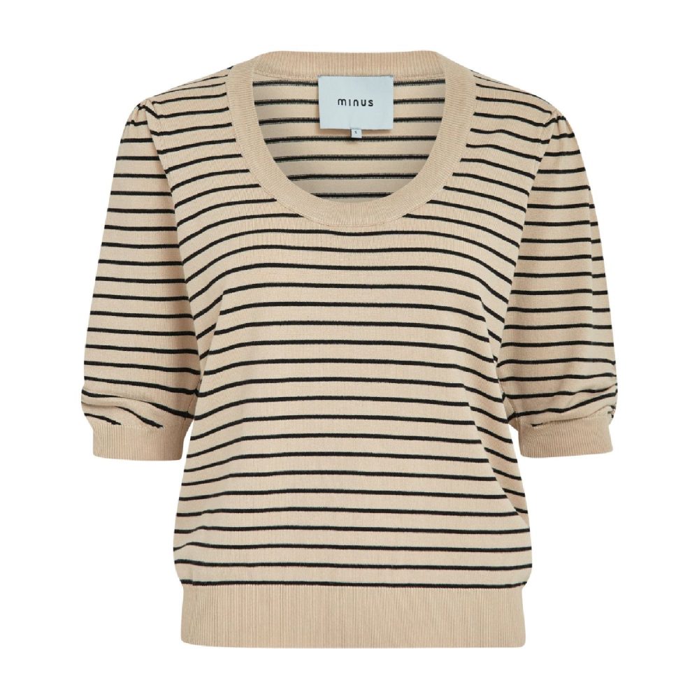 Pam Striped Knit T-Shirt Sand Gray Stripe | Minus
