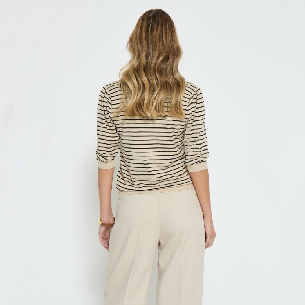 Pam Striped Knit T-Shirt Sand Gray Stripe | Minus