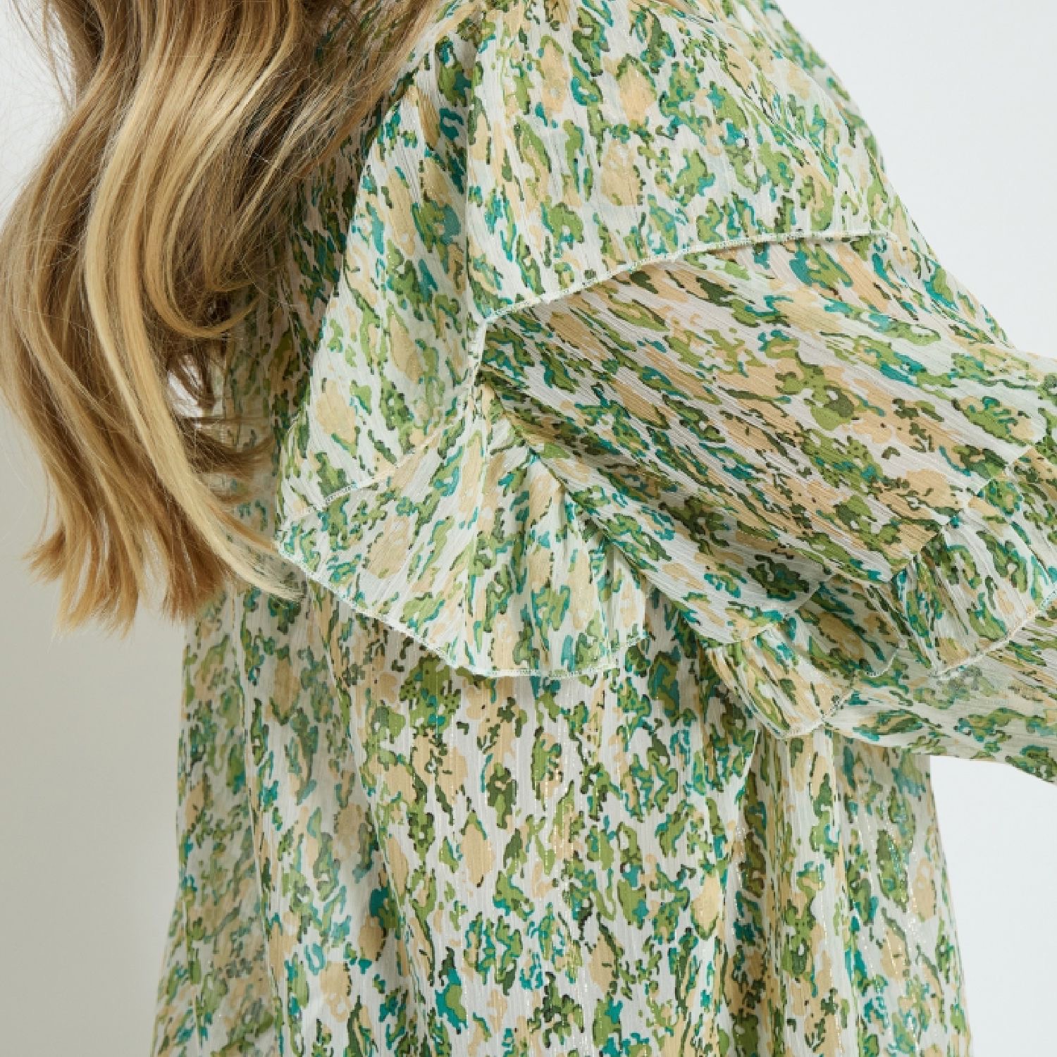 Sophie Long Sleeve Blouse Guacamole Green Print | Peppercorn