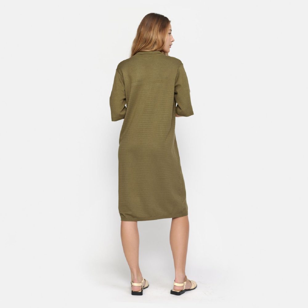Lea Polo Knit Dress Martini Olive | Soft Rebels