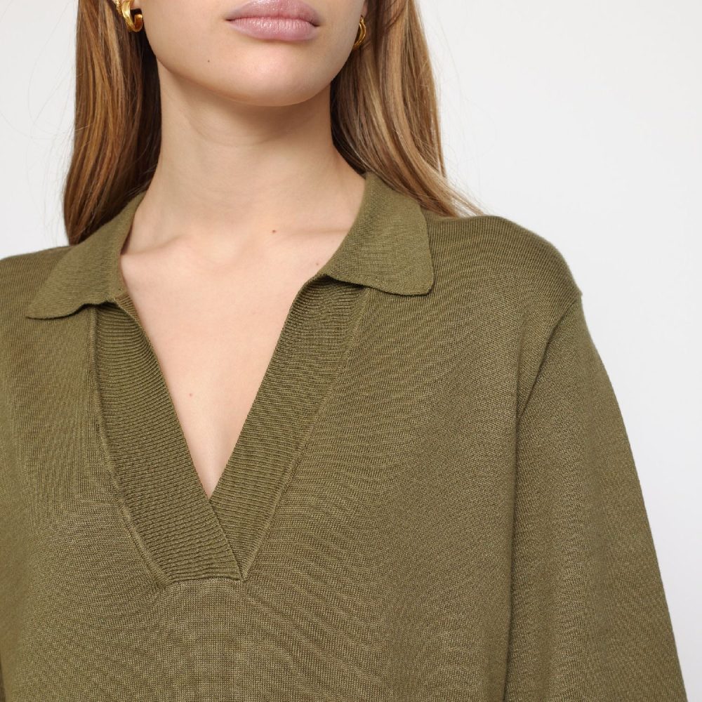 Lea Polo Knit Dress Martini Olive | Soft Rebels