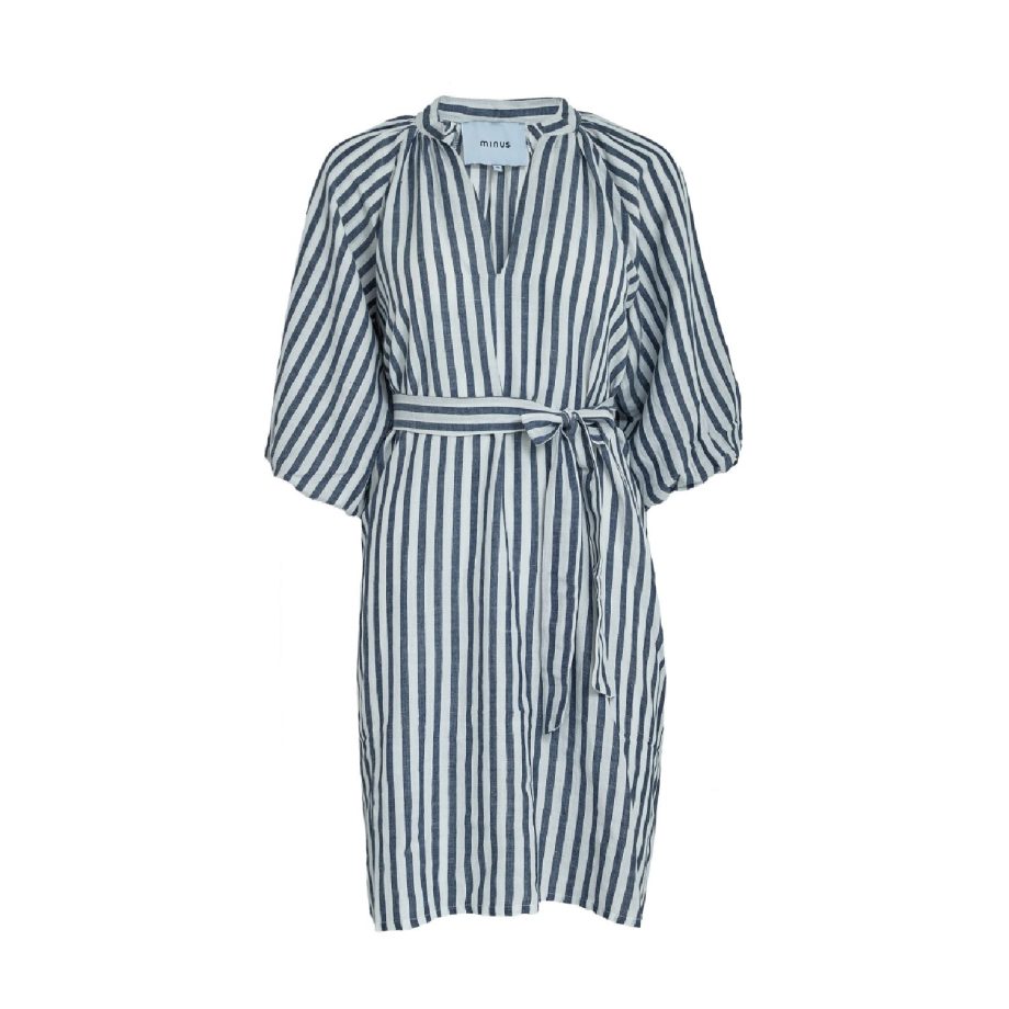 Farika Short Dress Dark Denim Stripe | Minus