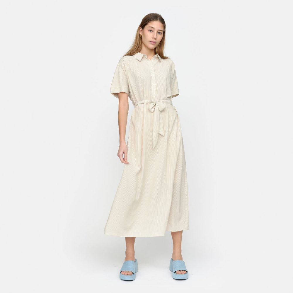 Adeline Midi Dress Mimi Stripes Olive Gray | Soft Rebels
