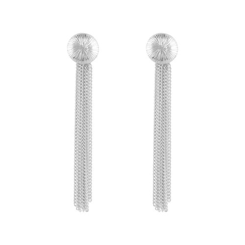 Ribbed Medium Moon Chain Stud Earring Silver | Betty Bogaers