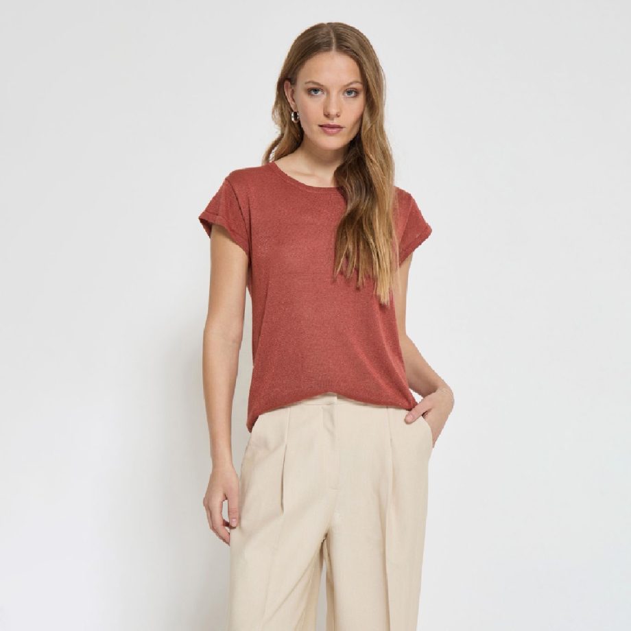 Carlina Knit Tee Barn Red Metallic | Minus