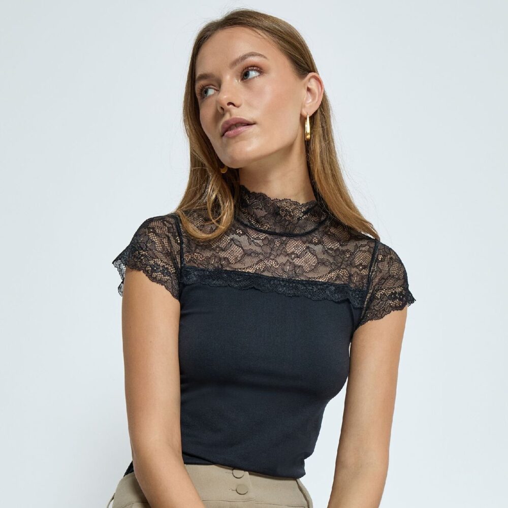 Vanessa Short Sleeve High Neck Black | Minus