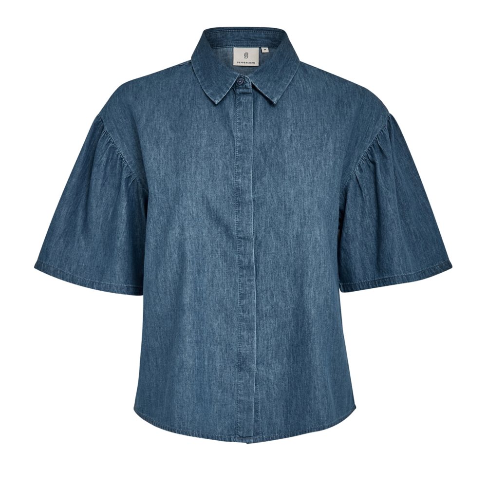 Bibbi 2/4 Sleeve Shirt Mid-blue Denim | Peppercorn